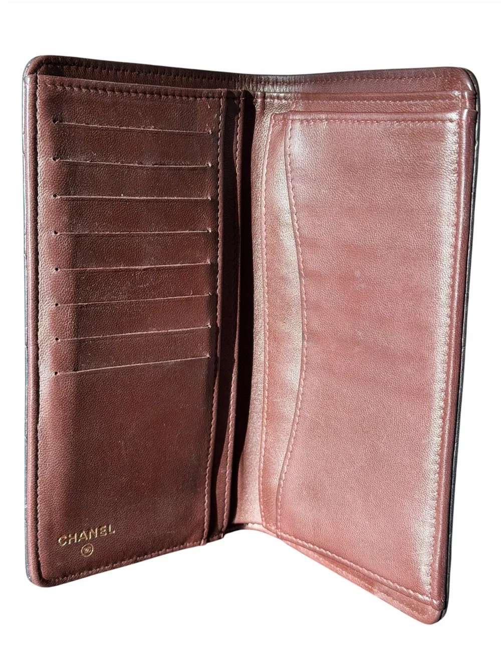 CHANEL Quilted Card Holder in Metallic Gray with Gold CC